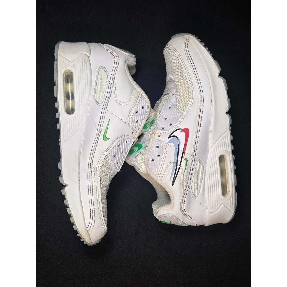 Nike Air Max 90 GS White Multi Color Triple Swoosh DN3730-100 Kids Size 3.5Y